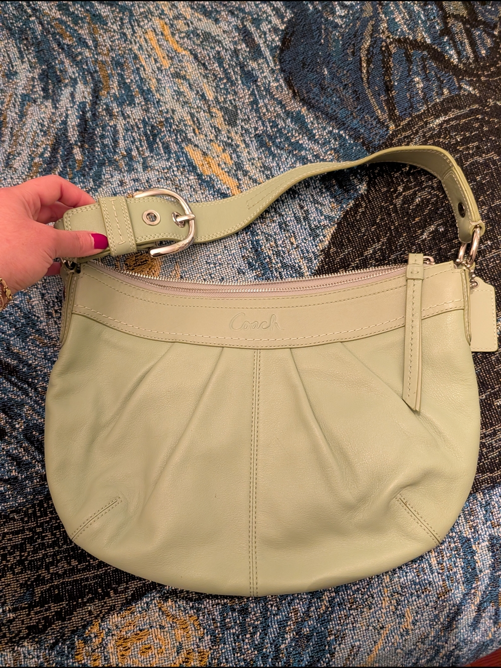 Vintage Coach Soho Hobo Pale Green Leather Shoulder Bag